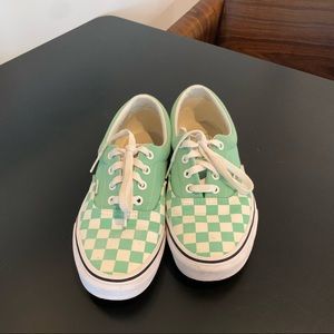 Blue-green checkered Vans